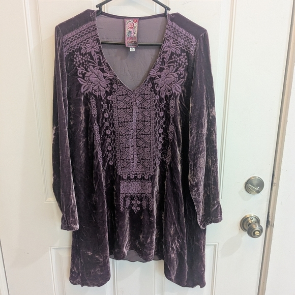 Johnny Was Sassi Velvet/Velour Embroidered Tunic Top - Picture 2 of 5